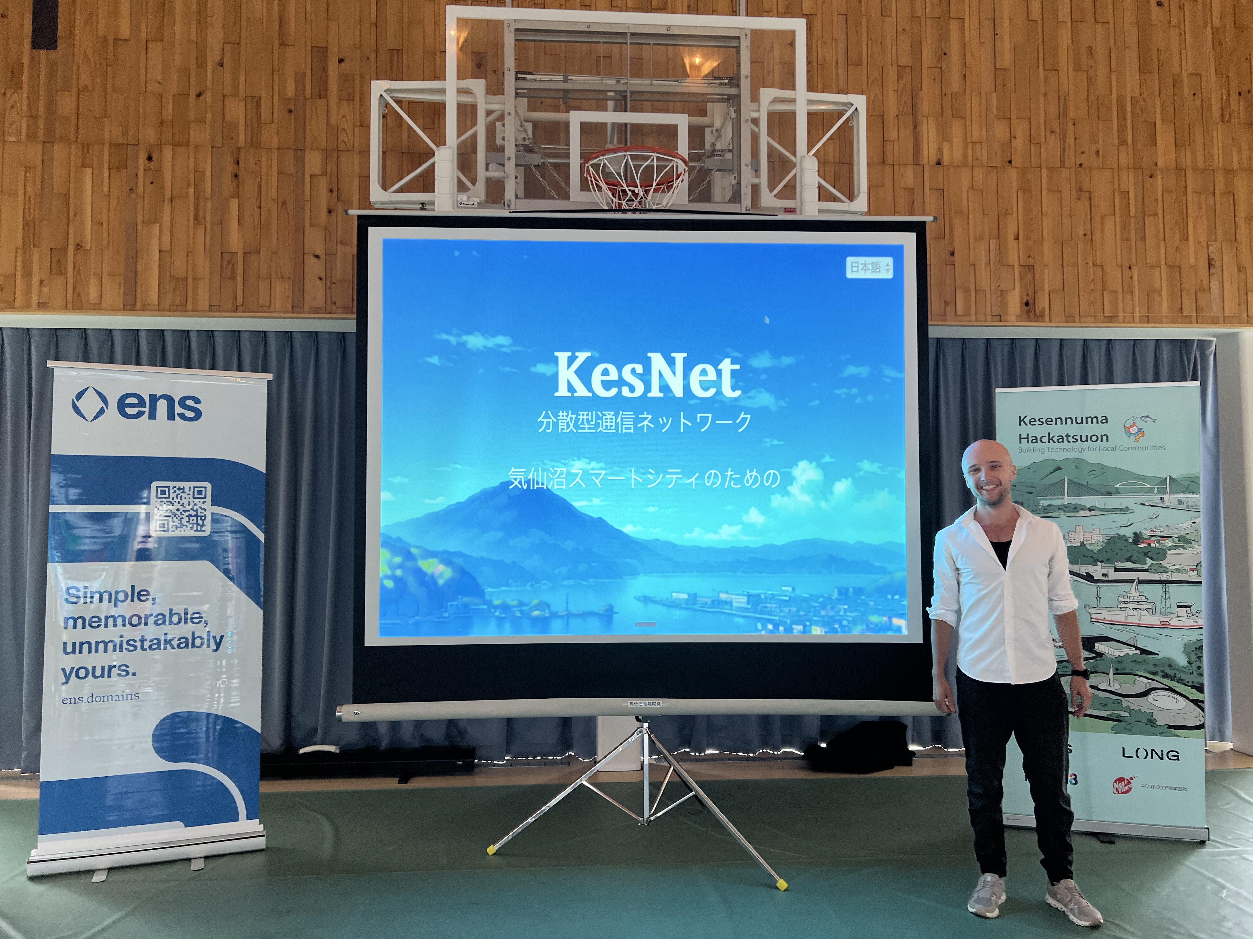 KesNet presentation on stage in gymnasium